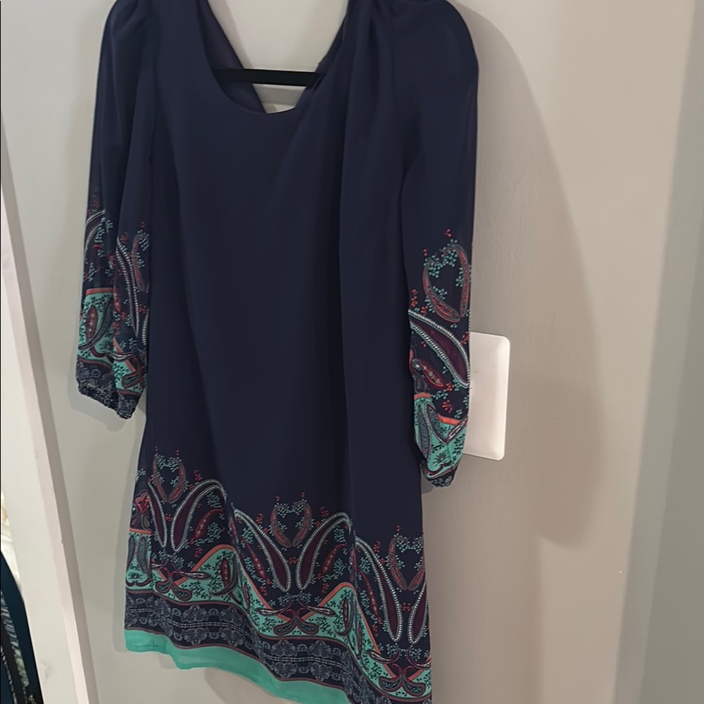 Sequin Hearts Navy Dress with Paisley Design